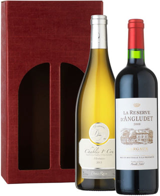 French Premium wine gift: La Reserve d'Angludet Margaux & Domaine Denis Race Chablis Premier Cru 'Montmains' in red gift carton