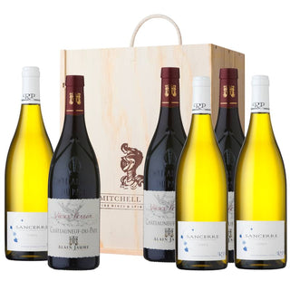 CHQ Classic Wine Gift: Alain Jaume Chateauneuf-du-Pape & Raimbault-Pineau Sancerre in a 6 bottle wooden gift box