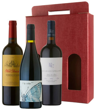 Sip Sip Hooray Wine Gift Set: Olim Bauda Nebbiolo, Colline de l'Hirondelle A La Volee and Pago de los Capellanes Joven in a red gift carton