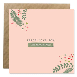 Peace. Love. Joy. Wine. Bold Bunny Christmas Greeting Card