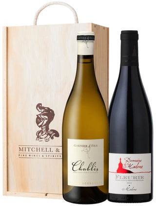 French Connection Wine Gift Set: Domaine de la Madone Fleurie & Garnier Chablis in a wooden box