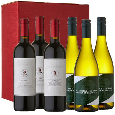 Glasthule Selection Wine Gift: Mitchell's Claret and Sauvignon Blanc in a 6 bottle red gift carton