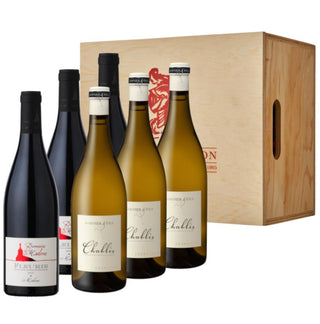 French Connection Wine Gift Set: Domaine de la Madone Fleurie & Garnier Chablis in a 6 bottle wooden box