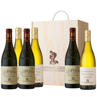Rhone Ranger wine gift set: Grand Veneur Blanc de Viognier and Alain Jaume Vacqueyras in a 6 bottle wooden gift box