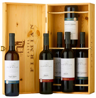 The Italian Six Wine Gift Set containing 2 bottles each of Castel Firmian Merlot, Cabernet Sauvignon and Pinot Grigio in a wooden gift box