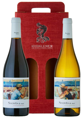 Spanish Superstars wine gift set: Secrets de Mar red and white in a red gift carton