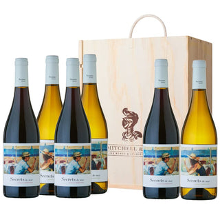 Spanish Superstars wine gift set: Secrets de Mar red and white in a 6 bottle wooden gift box