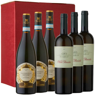 Italian Inspiration wine gift set: Palazzo Maffei Ripasso & Olim Bauda Gavi di Gavi in a 6 bottle red gift carton
