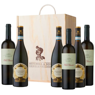 Italian Inspiration wine gift set: Palazzo Maffei Ripasso & Olim Bauda Gavi di Gavi in a 6 bottle wooden gift box