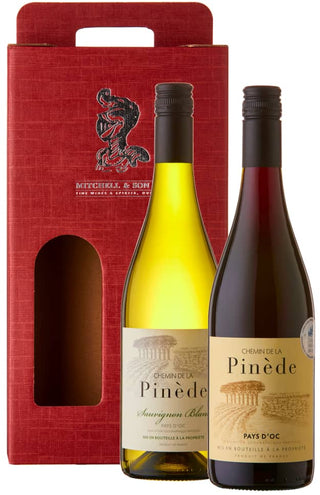 A Glass Act: Chemin de la Pinede Red & White Wine Gift Set in a red gift carton