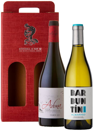 Spanish Superstars: Aduna Rioja Crianza & Barbuntin Albariño | Wine Gift Set in red gift carton